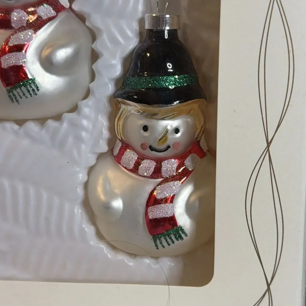 Vintage Roly Poly Snowman Glass Christmas Ornaments 3